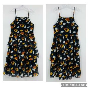 Yumi Tiered Floral Print Mini Dress Black Size 8